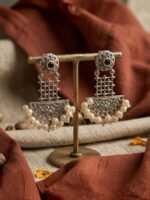 Oxidised Pearl Chandbali Earrings - Image 2