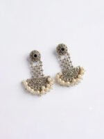 Oxidised Pearl Chandbali Earrings - Image 4