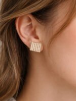 Pearl Square Stud Earrings - Image 2