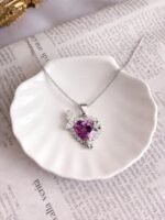 Pink Heart Crystal Pendant Necklace with Butterfly Design - Image 3