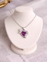 Pink Heart Crystal Pendant Necklace with Butterfly Design