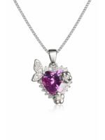 Pink Heart Crystal Pendant Necklace with Butterfly Design - Image 4