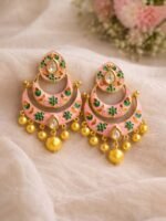 Pink Meenakari Chandbali Earrings - Image 3