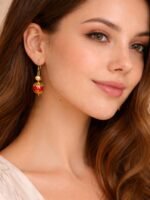 Red Meenakari Pearl Drops - Image 2