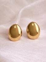Shiny Gold Dome Stud Earrings - Image 3