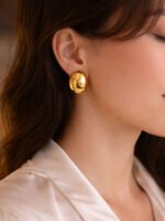 Shiny Gold Dome Stud Earrings - Image 2