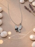 Silver Butterfly Pendant with Black Accent Design - Image 3