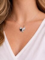Silver Butterfly Pendant with Black Accent Design - Image 2