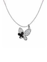 Silver Butterfly Pendant with Black Accent Design - Image 4