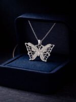 Silver Crystal Butterfly Pendant Necklace for Women