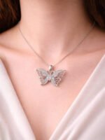 Silver Crystal Butterfly Pendant Necklace for Women - Image 2