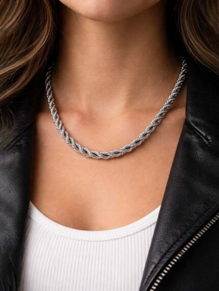 Silver Twisted Rope Chain Necklace