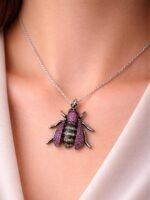 Pink Crystal Bee Pendant Necklace