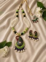 Royal Meenakari Pearl Pendant Necklace Set - Image 2
