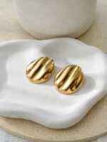 Golden Ripple Statement Stud Earrings