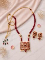 Ruby Red Meenakari Pendant Necklace Set
