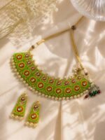 Lime Green Floral Meenakari Choker Set - Image 2