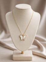 Minimal Butterfly Pearl Pendant Necklace - Image 2