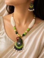 Royal Meenakari Pearl Pendant Necklace Set - Image 3