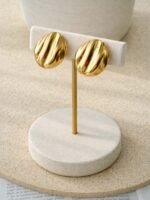 Golden Ripple Statement Stud Earrings - Image 2