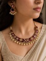 Maroon Meenakari Pearl Choker Set - Image 2