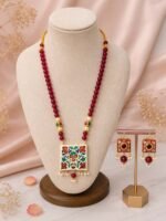 Ruby Red Meenakari Pendant Necklace Set - Image 2