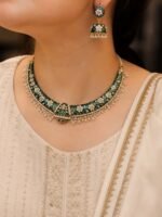 Emerald Floral Meenakari Choker Set - Image 2