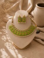 Lime Green Floral Meenakari Choker Set