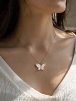Minimal Butterfly Pearl Pendant Necklace - Image 3