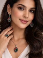 Vintage Multicolour Oxidised Jewellery Set - Image 3