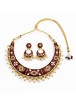 Maroon Meenakari Pearl Choker Set - Image 4