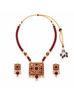 Ruby Red Meenakari Pendant Necklace Set - Image 5
