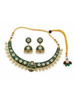 Emerald Floral Meenakari Choker Set - Image 4