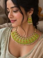 Lime Green Floral Meenakari Choker Set - Image 3