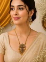 Golden Kundan Pendant Necklace Set - Image 3