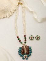 Peacock Pearl Pendant Necklace Set - Image 3