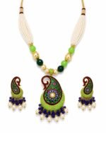 Royal Meenakari Pearl Pendant Necklace Set - Image 4