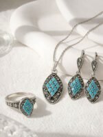 Turquoise Vintage Oxidized Jewelry Set - Image 3