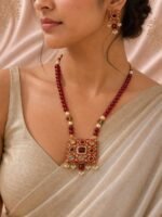 Ruby Red Meenakari Pendant Necklace Set - Image 4