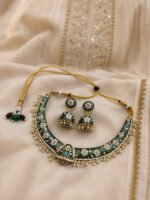 Emerald Floral Meenakari Choker Set - Image 3