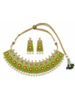 Lime Green Floral Meenakari Choker Set - Image 4