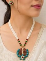 Peacock Pearl Pendant Necklace Set - Image 2