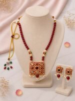 Ruby Red Meenakari Pendant Necklace Set - Image 3
