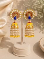 Sunflower Yellow Peacock Meenakari Pearl Jhumka Earrings