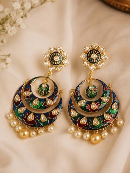 Royal Blue Meenakari Chandbali Earrings