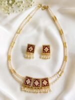 Aarna Reversible Pearl Necklace Set (Red & Emerald Green) - Image 6