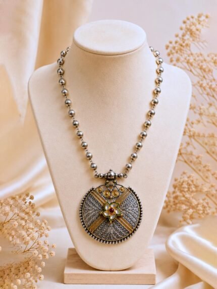 Vasudha Heritage Oxidised Statement Pendant Necklace