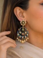 Royal Blue Meenakari Chandbali Earrings - Image 2