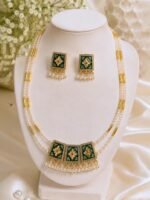 Aarna Reversible Pearl Necklace Set (Red & Emerald Green) - Image 2
