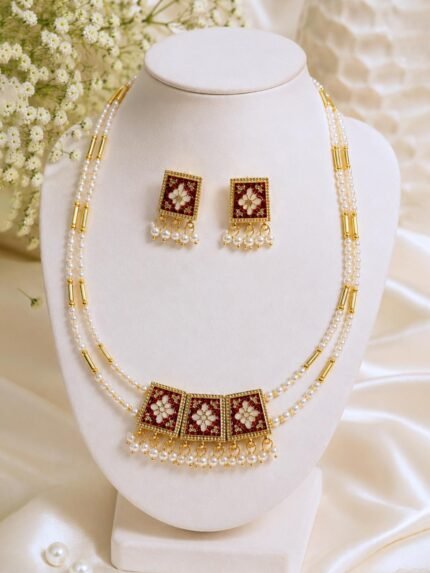 Aarna Reversible Pearl Necklace Set (Red & Emerald Green)